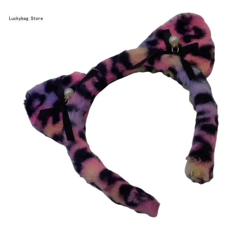 

Leopard Pattern Plush Cats Ear Hairband Women and Girl Party Dressingup Hairhoop