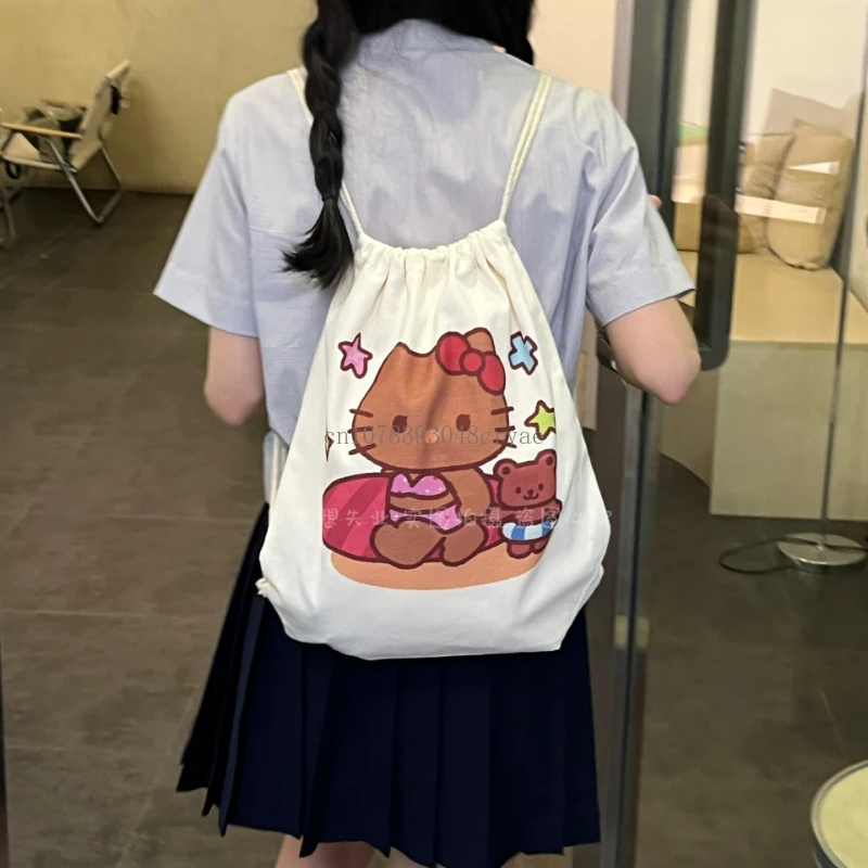 Retro Puppy Printed Canvas Backpack Casual Women Fashion School Gym Drawstring Bag String Knapsack School Back Pack Storage Bags