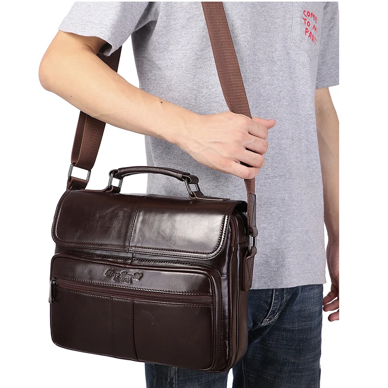 Maletín de cuero genuino de lujo para hombre, bolso Vintage de oficina, bolso de mano de piel de vaca, bolso cruzado de cartera de mensajero de negocios para Ipad