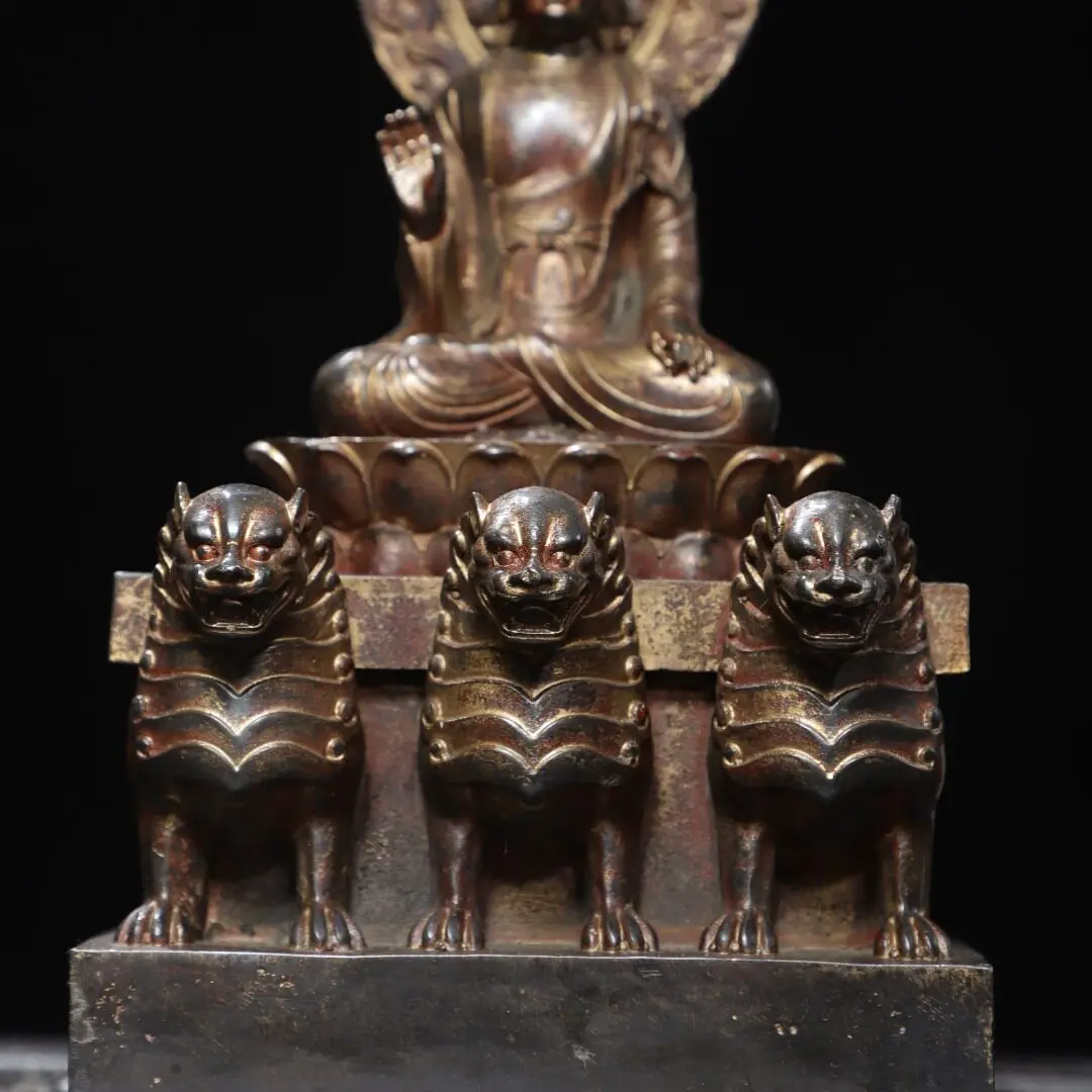 Aged Brass Northern Wei Shakyamuni Buddha Statue Home Temple Desktop Decoration