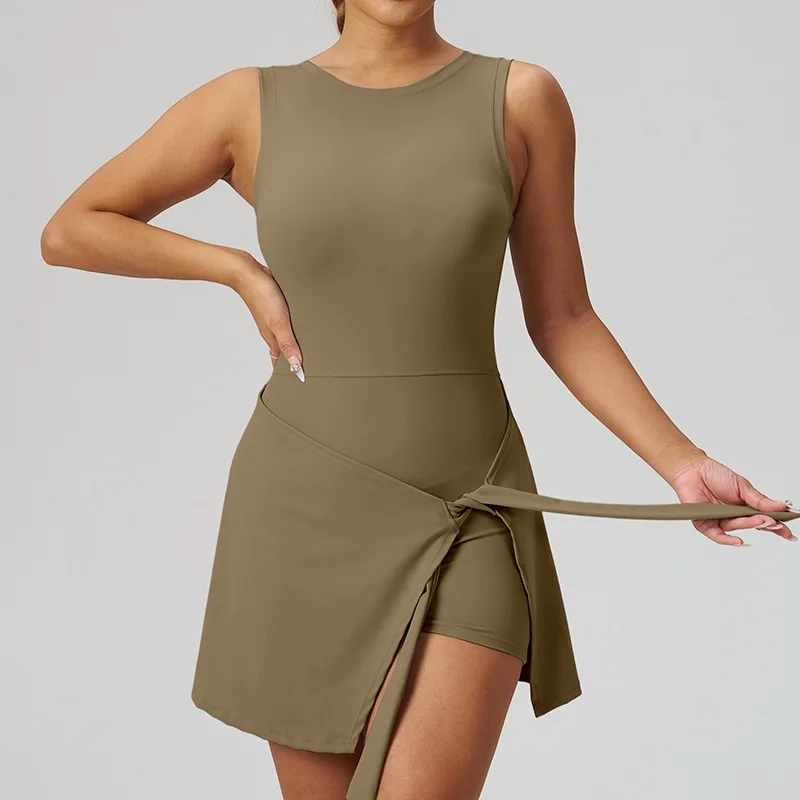 Quick-Dry Badminton Tennis Jumpsuit - Sleeveless Sculpting Back Yoga Shorts, Anti-Chafe Fitness Attire, Slimming Sports Wear