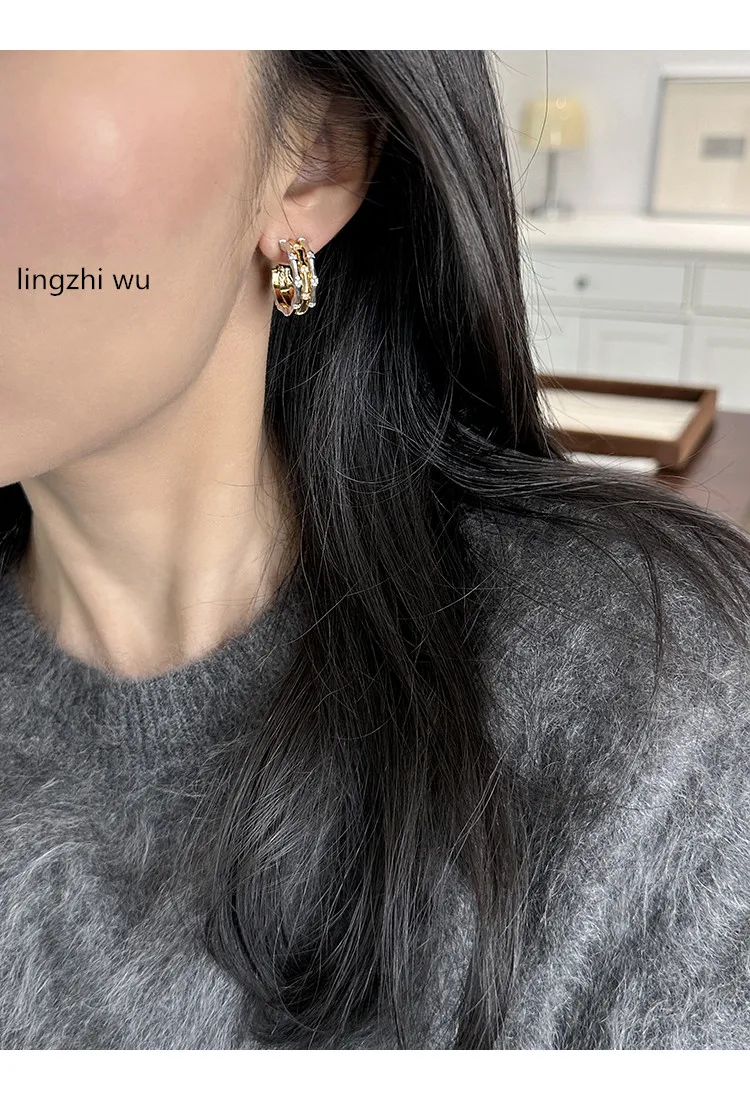 Lingzhi Wu-bamboo joint earrings for women, top quality, Chinese style, gold and silver, unique, new arrival