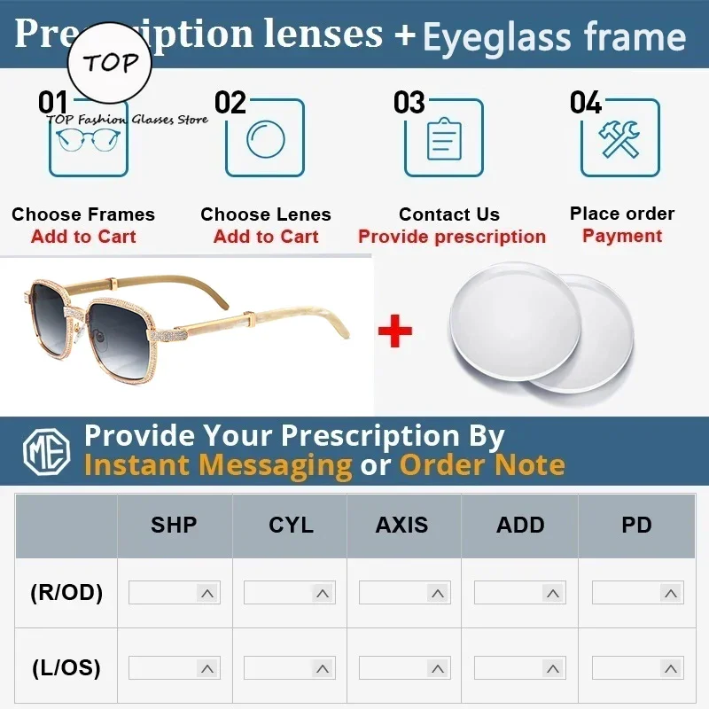 Luxurious Custom White Alloy Diamond Natural Black Leg Optical Frame Square Men's Sunglasses Fashionable UV400 Women Sunglasses