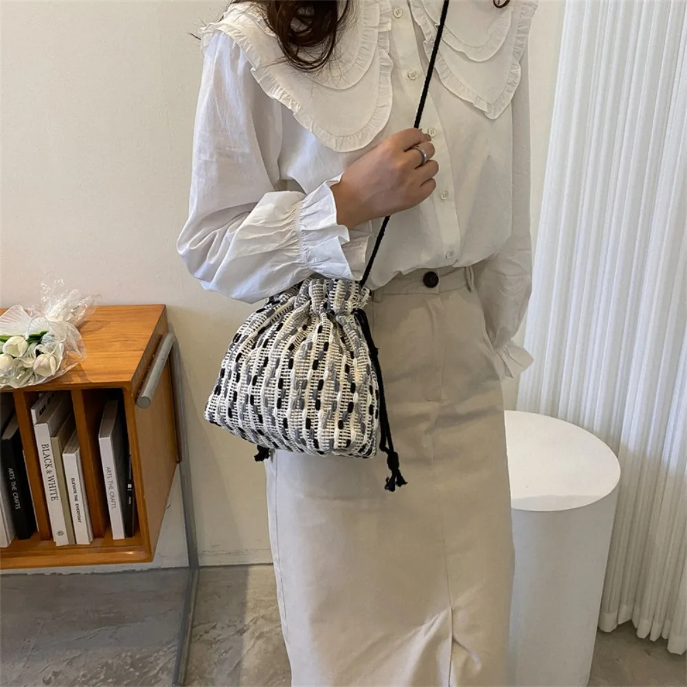 Bolso cruzado con cordón de gran capacidad, monedero de estilo coreano, bolso de cubo con cordón, bolsa de almacenamiento, bolsa para maquillaje, lápiz labial