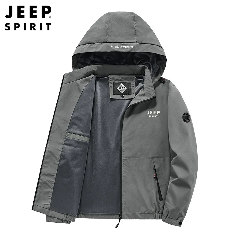 JEEP SPIRIT New Men Casual Versatile Jacket Autumn Winter Fashion Solid Outdoor Sports Top Mens Stand Collar Removable Hat Coat