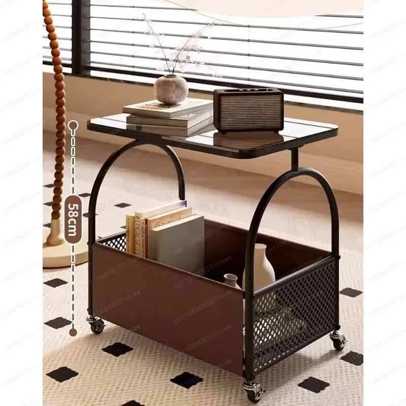 Processing sofa side cabinet tempered glass living room coffee table bedroom bedside table with wheels movable - view 5