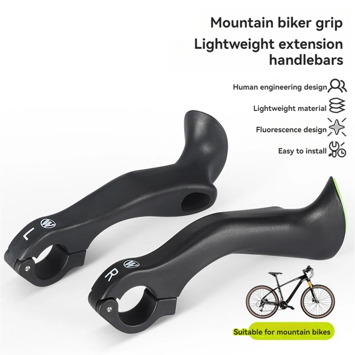 A72Z Verstelbare Bike Grip Bar End Handle Extra rijhoornsteun Stuur Fietsen Vermoeidheidsverlichting Fietsaccessoires