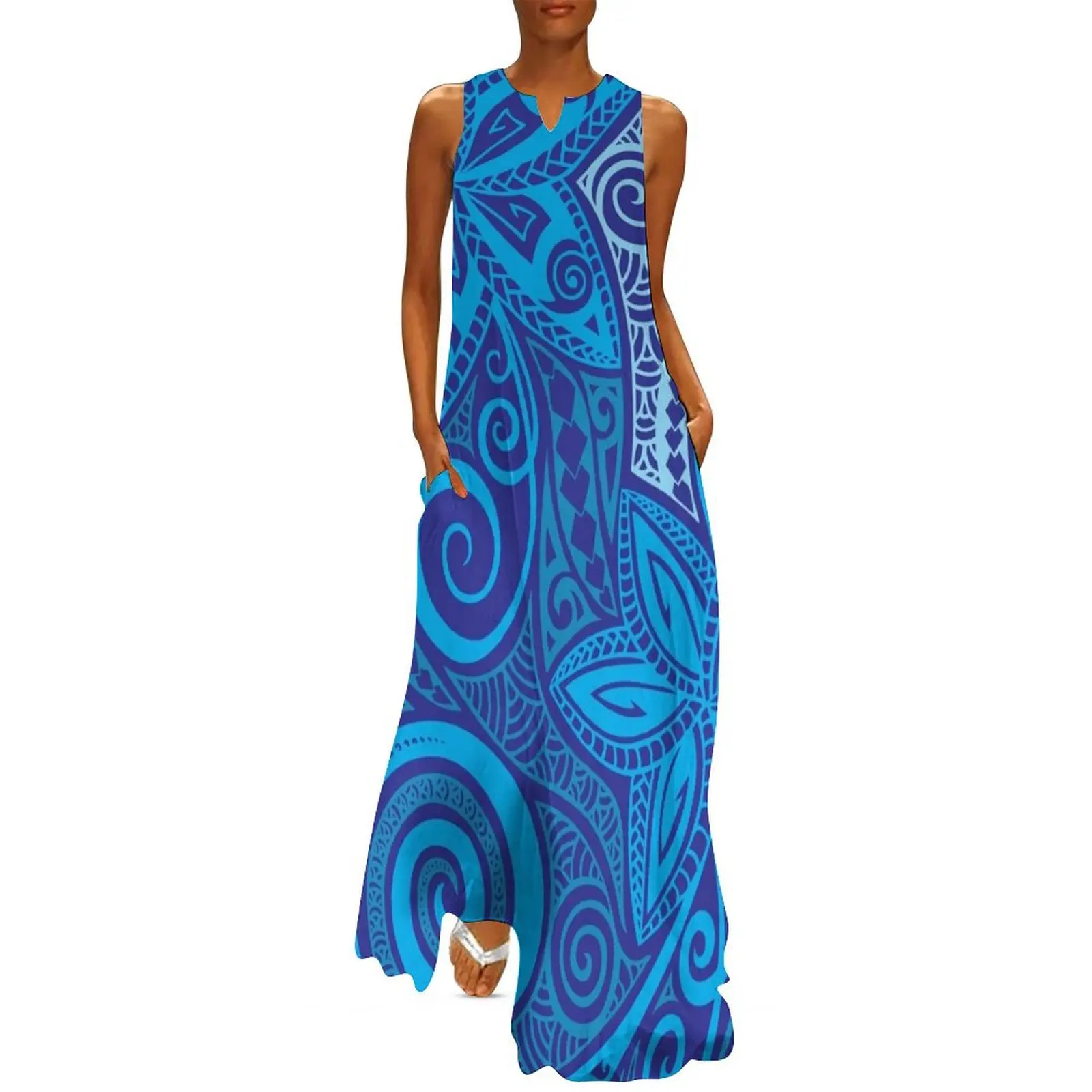 

Blue Polynesian floral design Long Dress Dress for girls Woman fashion birthday dresses for women