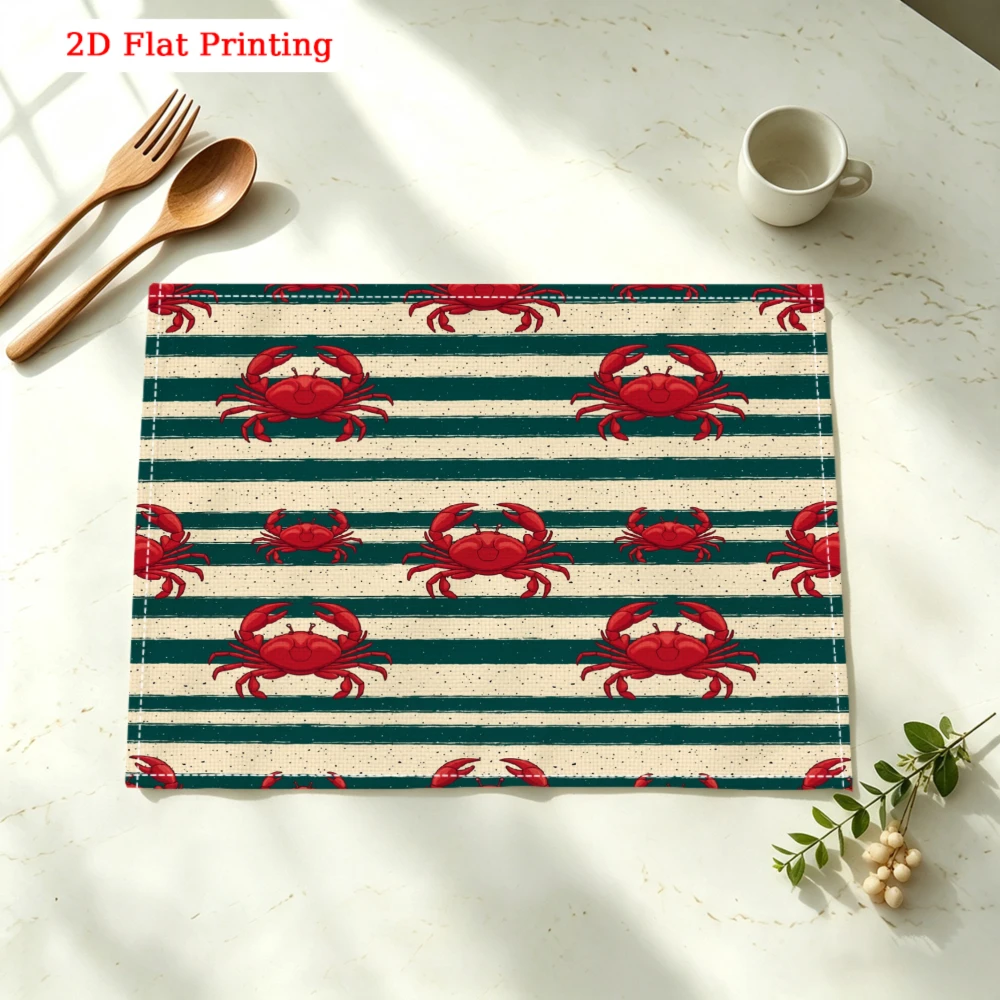Red Crabs On Striped Background Kitchen Placemat Coaster Linen Pad Dish Coffee Cup Table Mat 30x40cm Home Decor