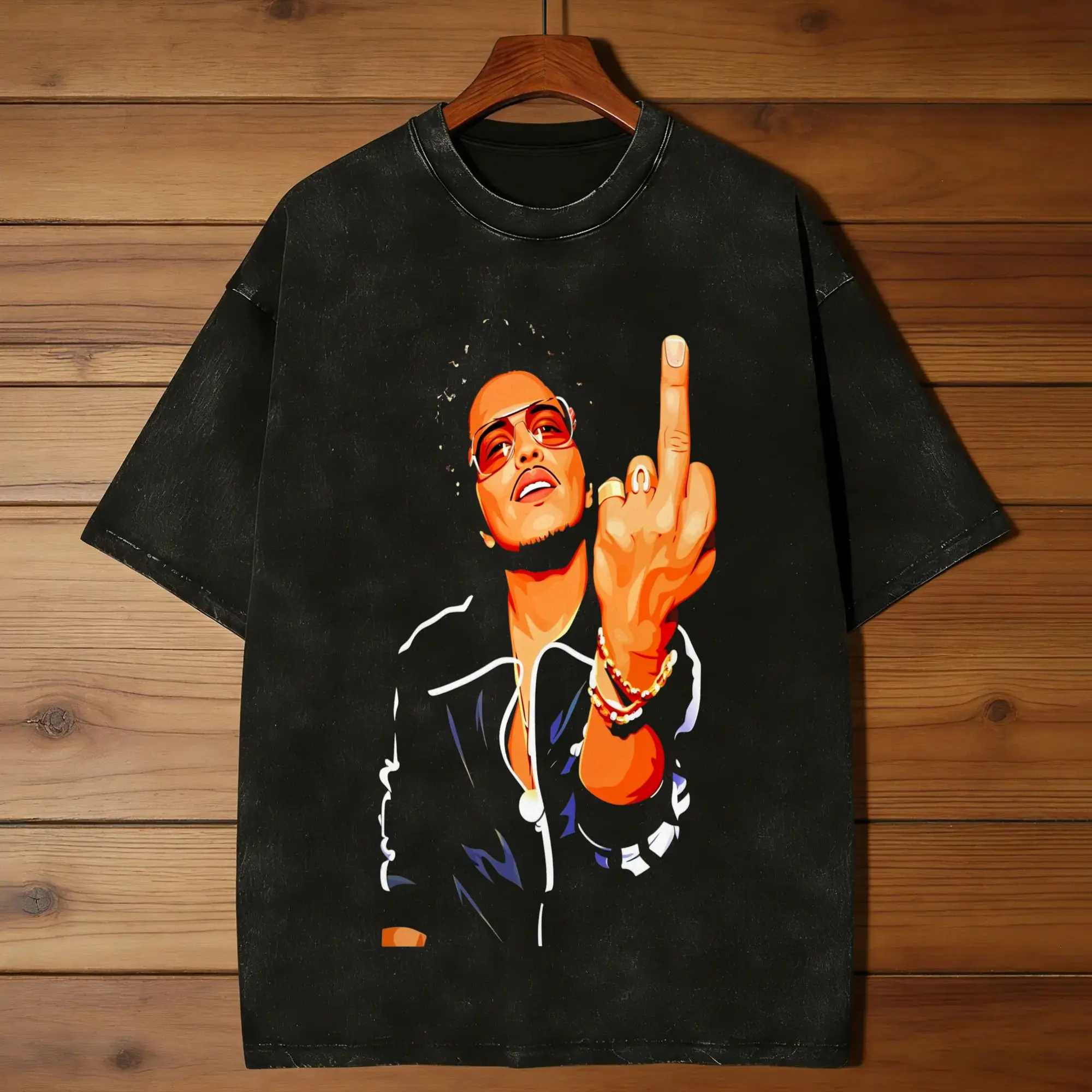 Bruno Mars Middle Finger Washed T-Shirt Male  Y2K Basic Casual T-Shirts Summer  Novelty Tees Printed Plus Size Clothes
