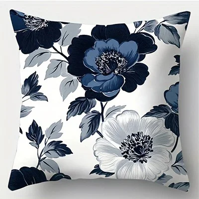 Short plush material pillowcaseBlue and White Floral Pillowcase ,Sofa bedroom cushion cover, single-sided printing, without pill