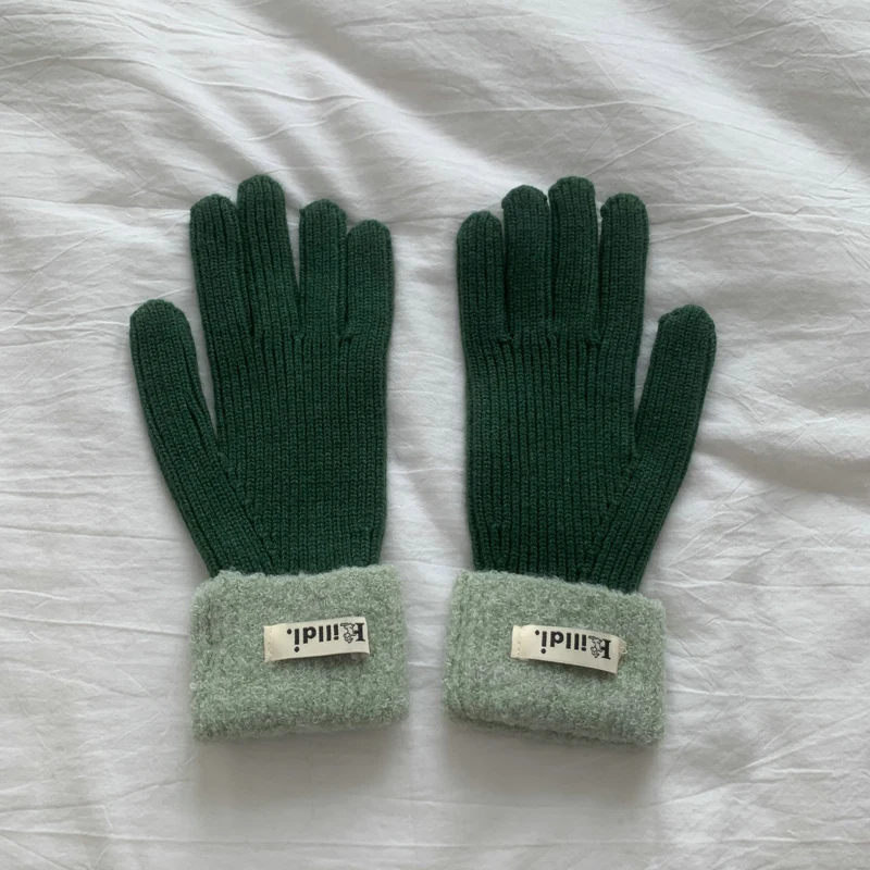 1 pair Solid Color Woolen Knitted Gloves Women's Winter Warm Thickened Elastic Finger Warm Student  Gloves Autumn and Winter