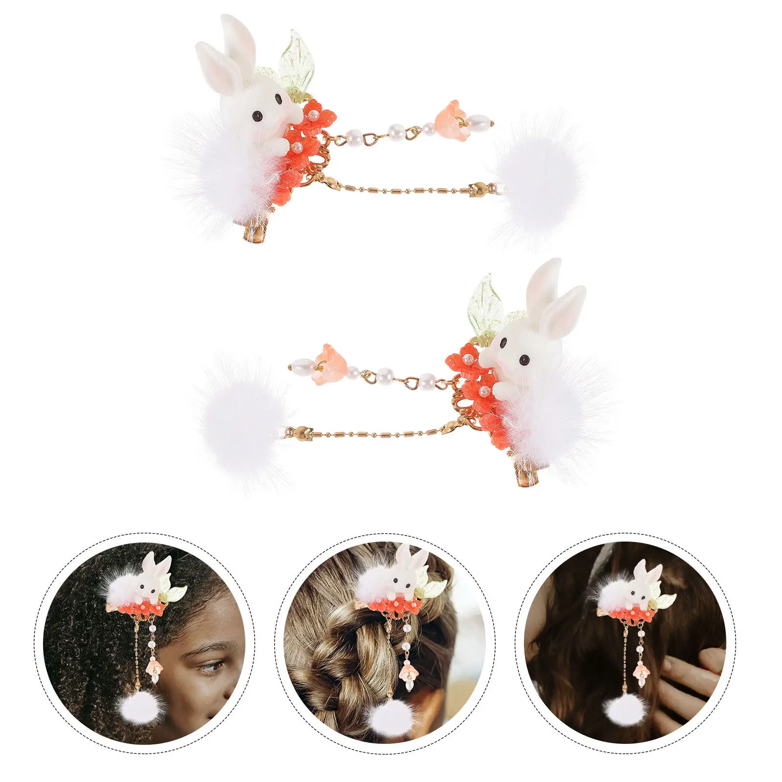 

1Pair Bunny Hairpins Tassel Pom Pom Kids Hair Clips Retro Style Sparkly Easter Headdress Girls Hair Accessories 2-8Y
