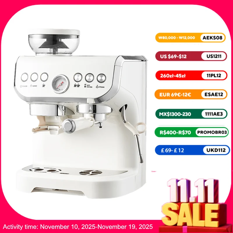 Elektrische Kaffeemühle und Maschine, 20 Bar Druck, integrierte Gratmühle, programmierbares Brauen, für Espresso/Latte/Cappuccino