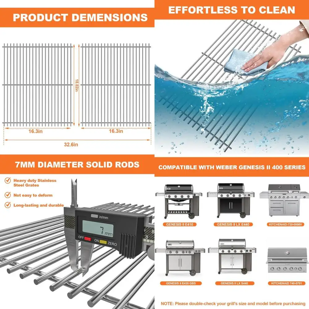 

Food Grade Stainless Steel Grill Grates for Weber Genesis II 400 Series, Compatible with E-410/S-410, LXE-410/LXE-440, E435/S435