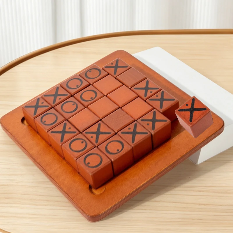 Push and Shove Game Chess Play Jigsaw Wooden XO Tic Tac Toe Game Interaction Puzzles Training Brain Learning Early Education Toy