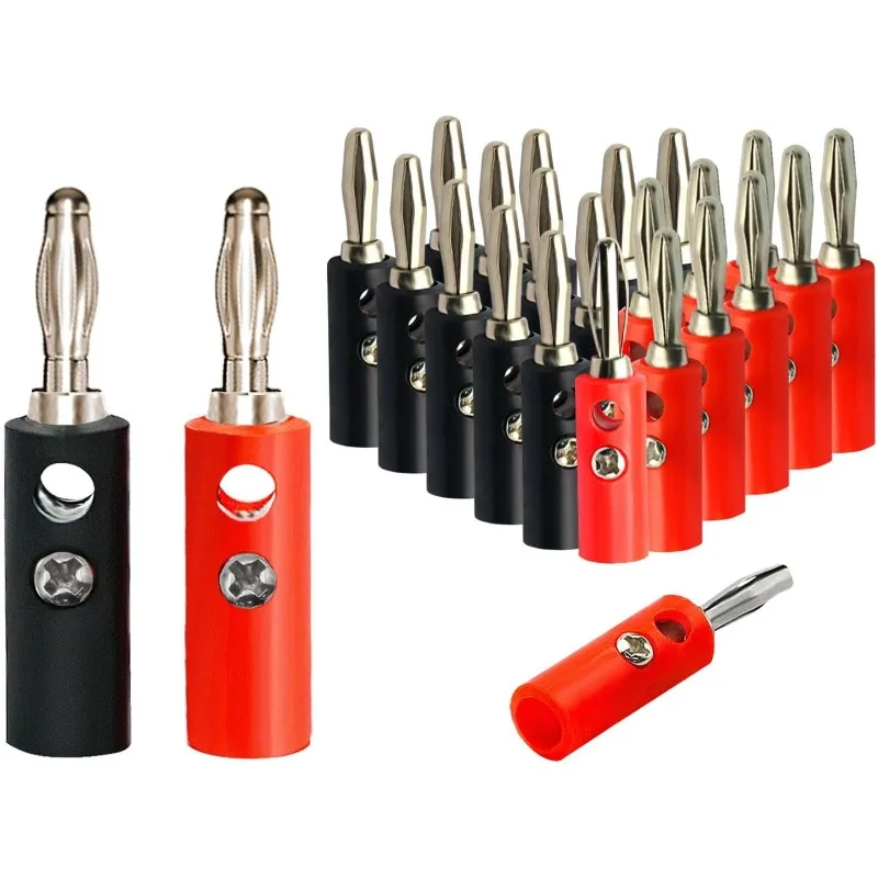 10Sets Black&Red Screw Type 4mm Banana Plug Audio Speaker Wire Connector Gold-Plated 4mm Banana Male Plug DIY Cable Adapter