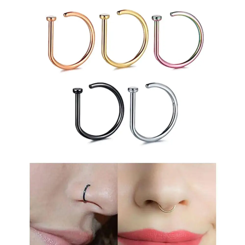 1Pcs New Curved Barbells Fake Nose Piercing D Shaped Tragus Helix Stud Earring Hoop Septum Stainless Steel Nostril Body Jewelry