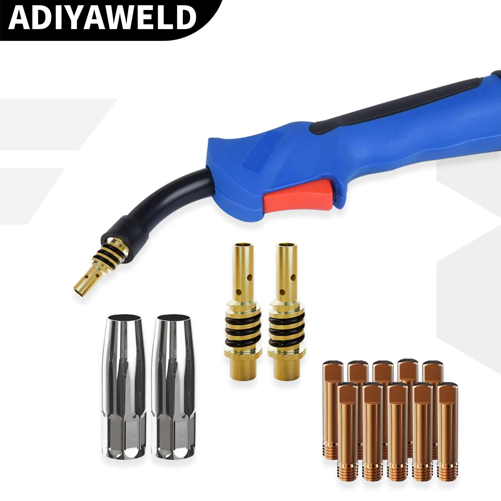 ADIYAWELD 14PCS/28PCS 15AK Welding Torch Consumables 0.8mm/1.0mm Contact Tip Gas Nozzle Tip Holder MB 14AK 15AK MIG Welding