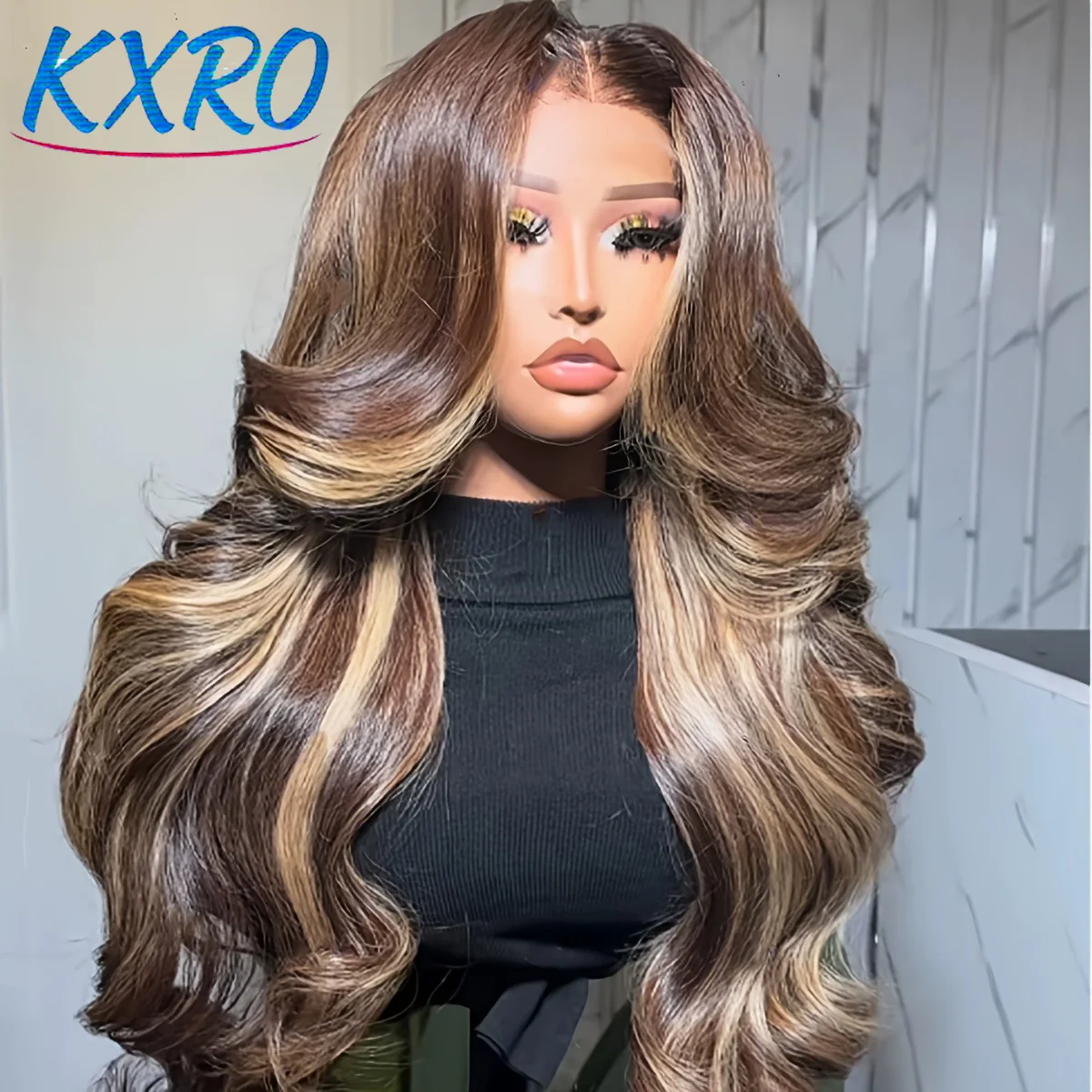 P4/27 Highlight Perücke aus Echthaar, glatt, mit Body Wave, Lace Front Echthaarperücken für Frauen, kleberlose, honigblonde Echthaarperücken
