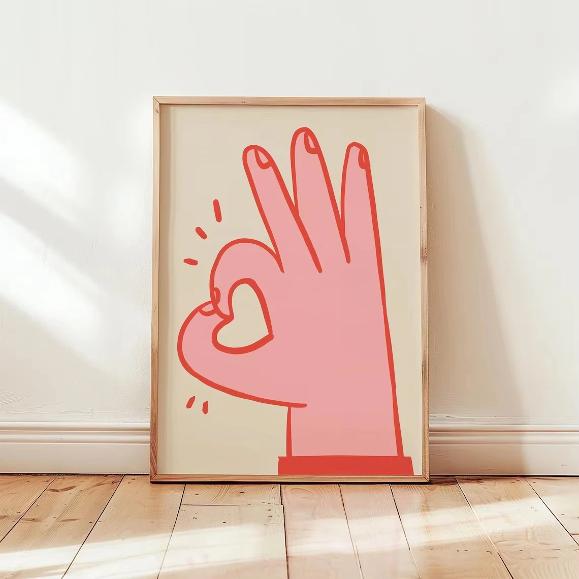 Oil Painting Minimalist Pink OK Hand Gesture By Numbers Modern Wall Decor for Living Room Bedroom Perfect Gift No Frame