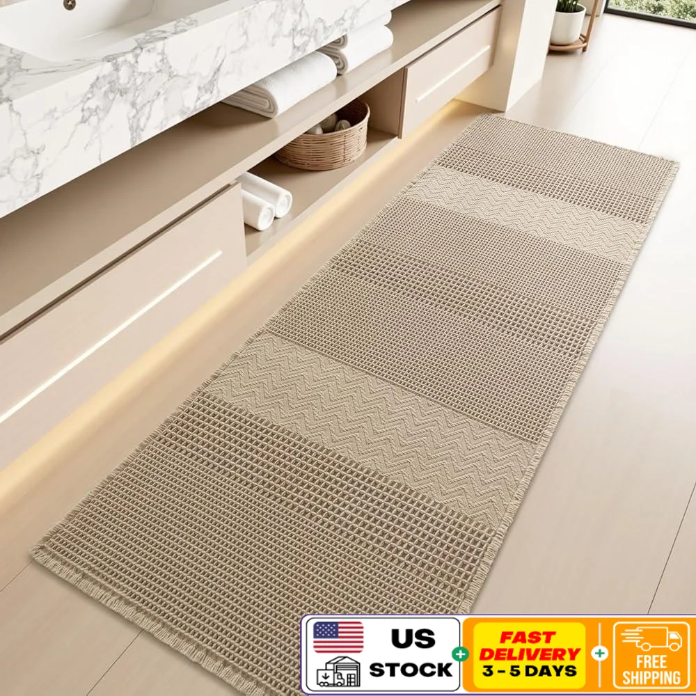 Absorbent Waffle Bath Mat Non Slip Bathroom Runner Rug Soft Comfortable Washable Floor Mat Durable Anti Slip Bathroom Decor