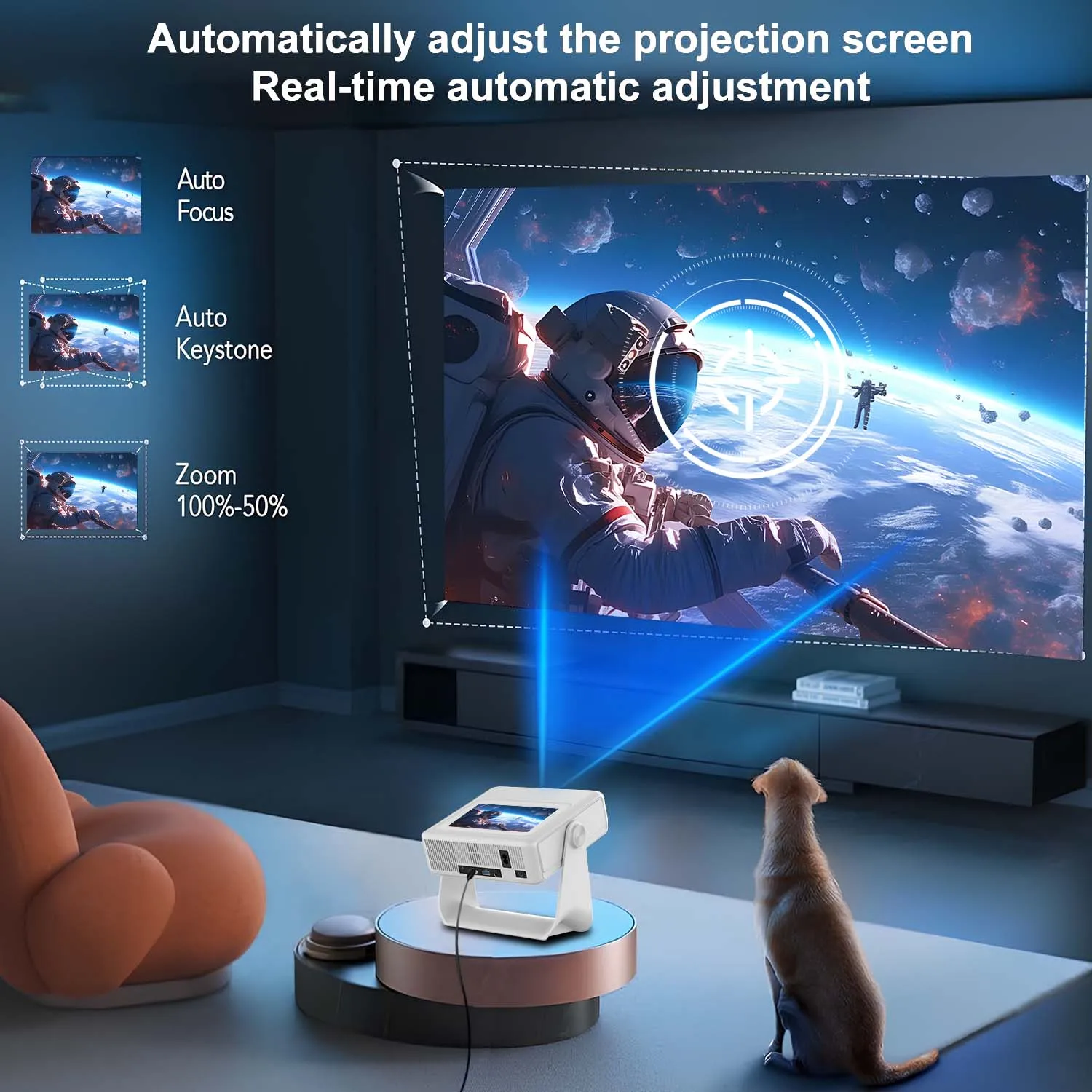 4K Ultra HD Projector for Netflix Streaming - Built-in Battery, Smart Voice Control - Home Theater Seamless Connectivity