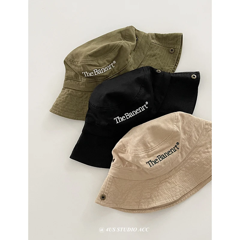 

Korean Niche Sun-Proof Letter Embroidery Drawstring Bucket Hat Female Camping Alpine Cap Makes Face Look Smaller