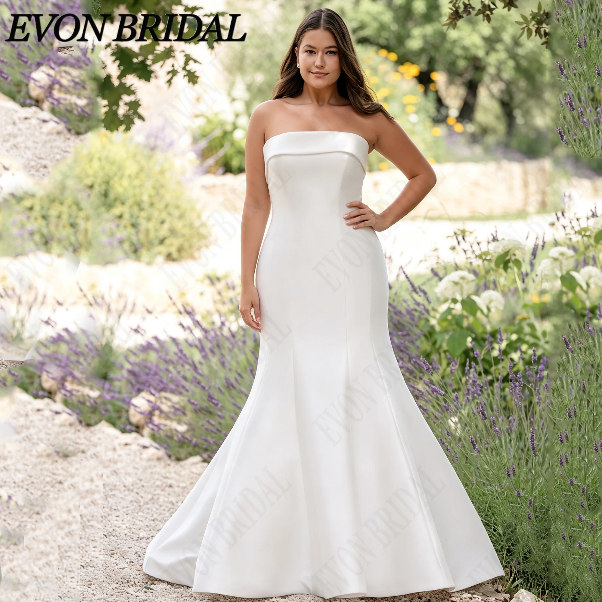 EVON BRIDAL Customized Strapless Neck Wedding Dress Plus Size Backless Satin Bride Dresses Classic Mermaid Bridal Gown For Woman