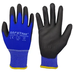SAFETREE 1/12pairs EN3884131X Nylon PU dipped Safety Glove Light Weight Hand Gloves Coating Gloves for Work