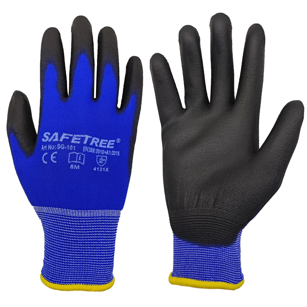 SAFETREE 1/12pairs EN3884131X Nylon PU dipped Safety Glove Light Weight Hand Gloves Coating Gloves for Work
