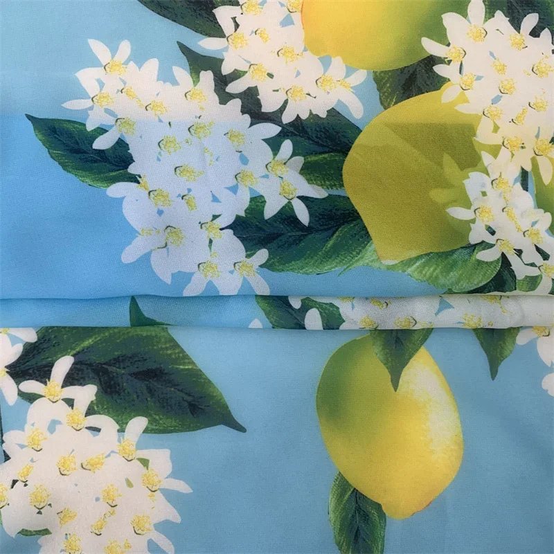 

Chiffon 100% Polyester Lemon Flower Pattern Digital Printing Fashion Fabric For Shirt Dress Handmade DIY Sewing Fabric By Yard