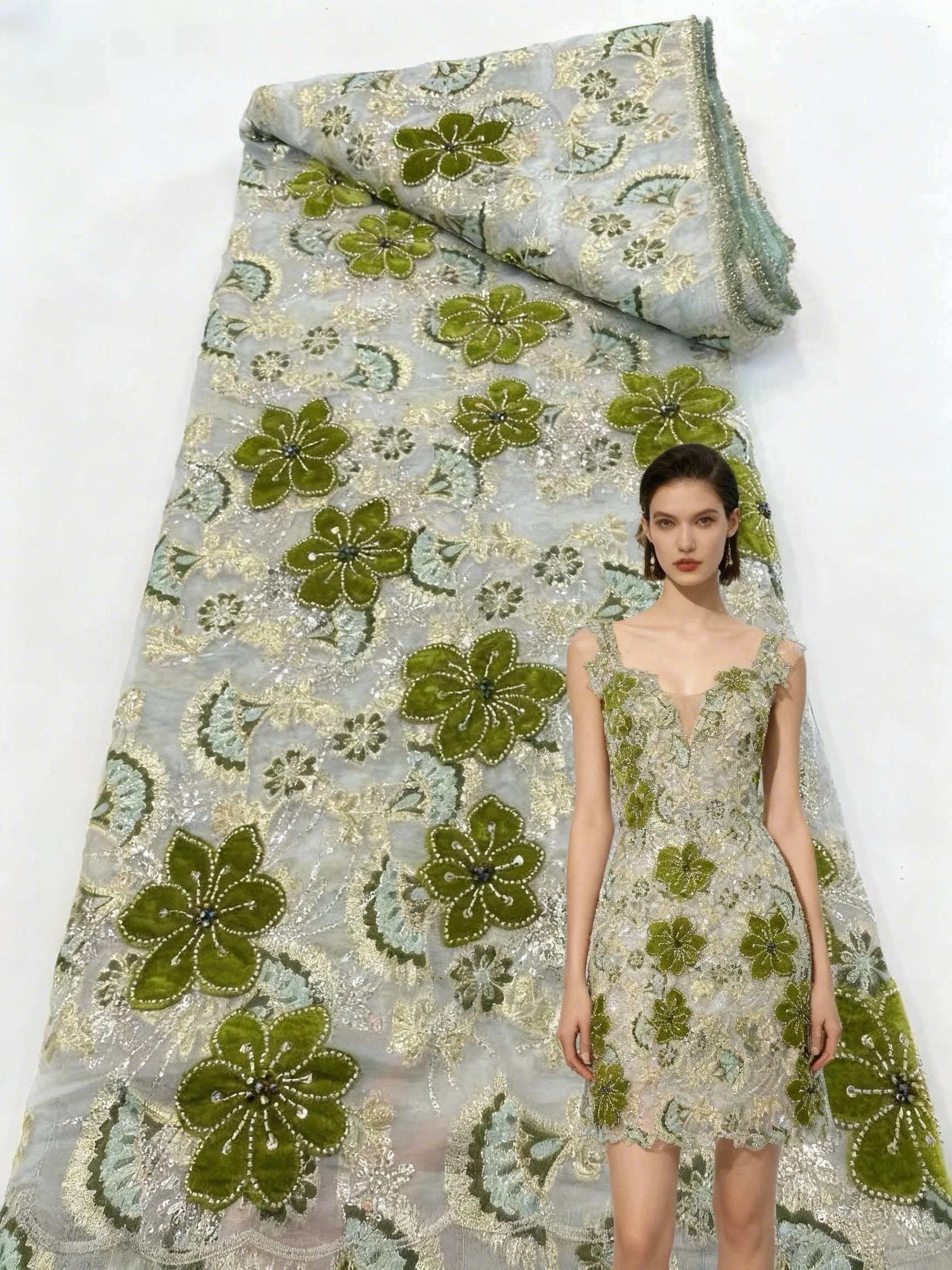 

Luxury French Tulle Lace Fabric 2025 High Quality with Sequins Beads for Bridal Dress Nigerian Groom For African Wedding Gown