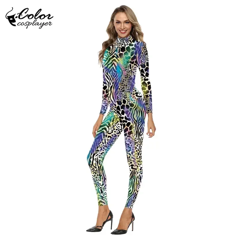 Colore Cosplayer Spandex Tuta Catsuit Fashion Festival Party Costume Cosplay Serpente 3D Animale Stampato Zentai Tute Outfit