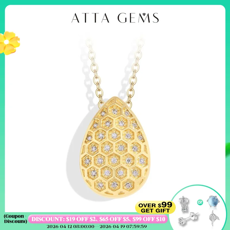 

ATTAGEMS Sparkling Full D VVS1 Moissanite Pendant Necklace for Women Pear Honeycomb S925 Sterling Silver Engagement Wedding Gift