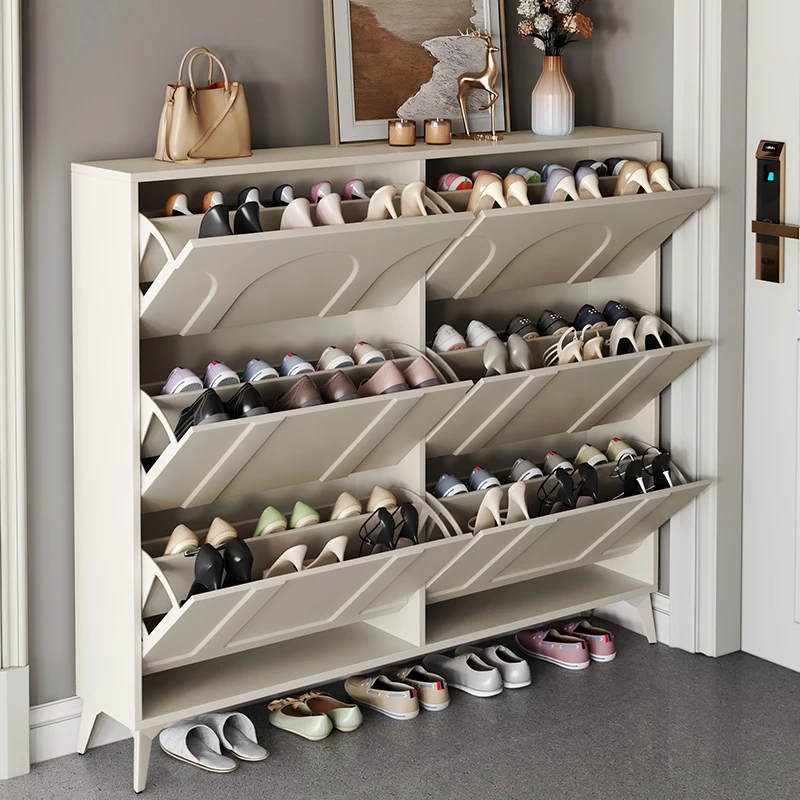 

Hot Sale Modern Classic Direct Wholesale MDF Flip Drawers Cream Style Wooden Shoe Rack Cabinet for Sale