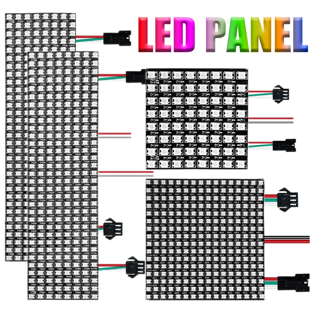 

WS2812B LED Panel DC5V WS2812 5050 RGB Individually Addressable Digital Flexible Pixel Module Matrix Screen Light 8x8 16x16 8x32