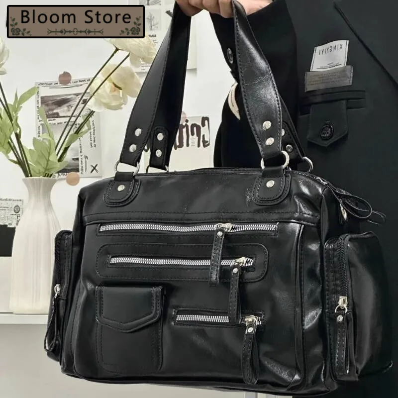 

Punk Vintage Men Women All Match Casual Shoulder Bags Design Fashion Trendy Handbags Streetwear Ins Zipper Underarm Bag