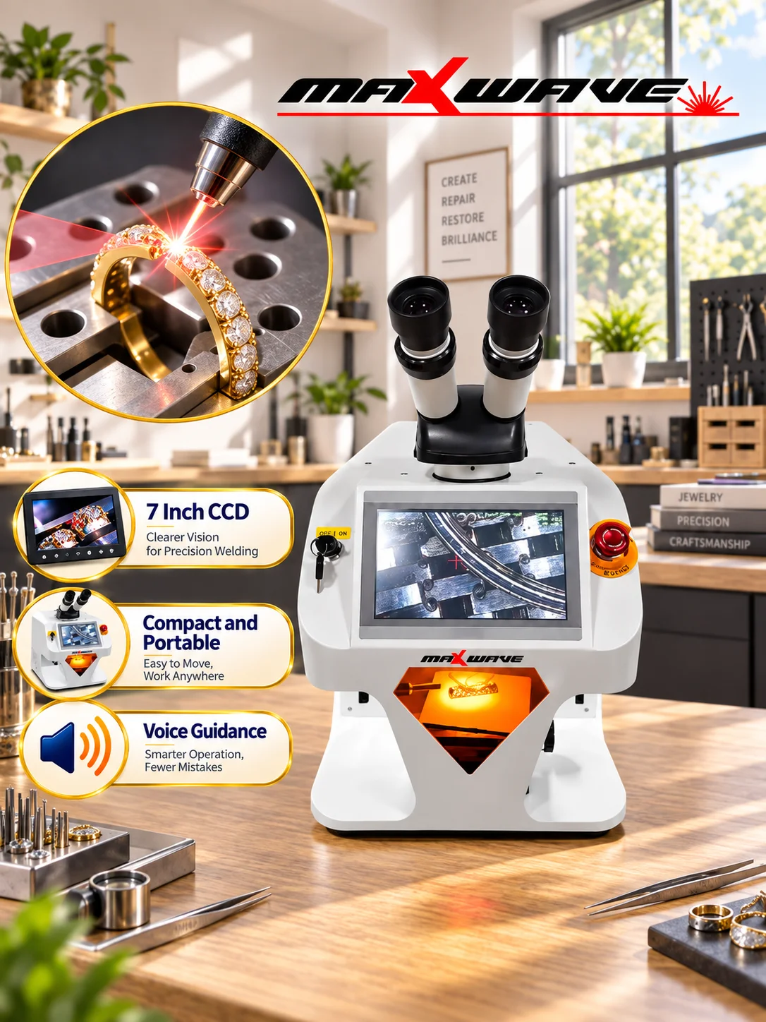 Compact 200W Mini YAG Jewelry Laser Welding Machine 7 Inch CCD High Precision Welder for Gold Silver Platinum Repair Equipment