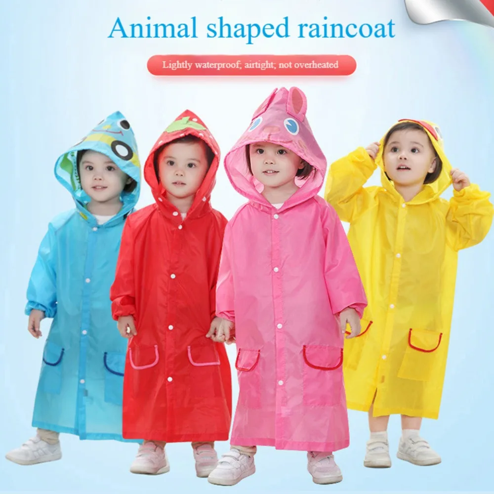 Kids Cartoon Animal Style Solid Color Waterproof Folding Portable Raincoat Rain Children Rainwear Student Poncho Rain Coat Kids