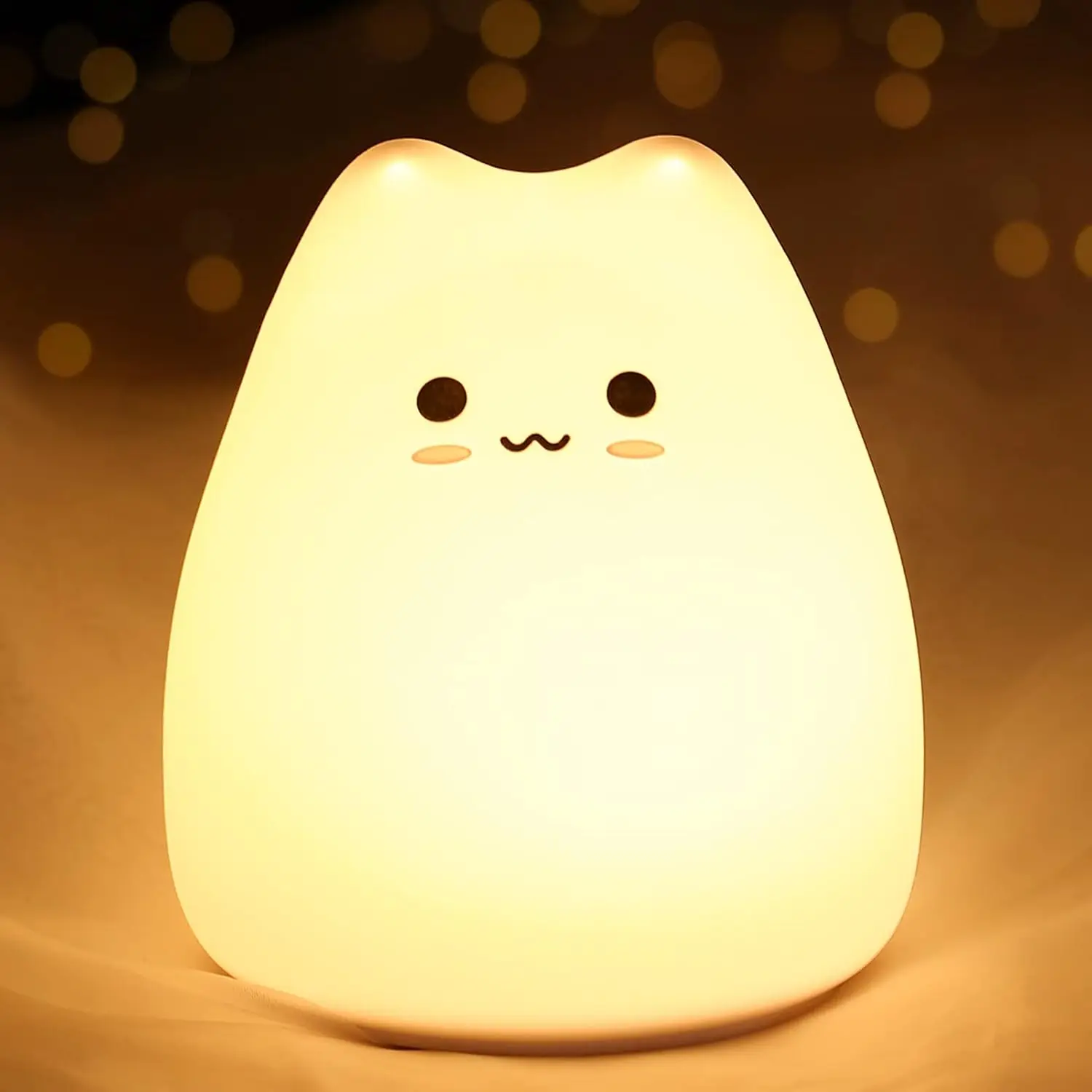 Linda luz nocturna de gatito, lámpara de silicona alimentada por batería con blanco cálido y modos de respiración de 7 colores, Control de Sensor táctil, regalo para Ho