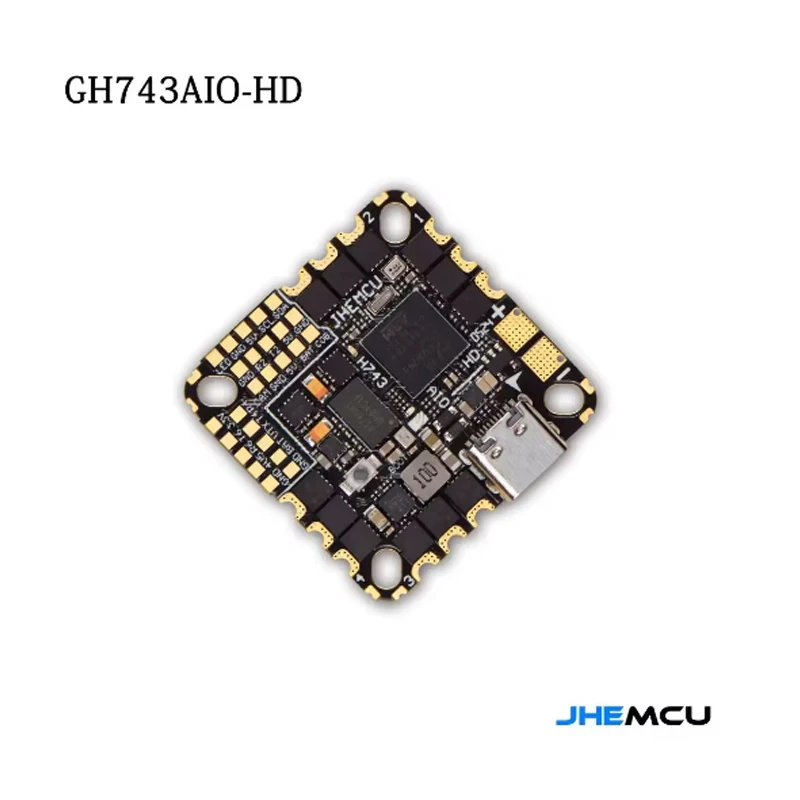 JHEMCU GH743AIO-HD Flight Controller ICM-42688-Px2 5V/2.5A BEC Baro OSD 128MB AM32 40A 3-6S 4in1 Brushless ESC for RC FPV Drone