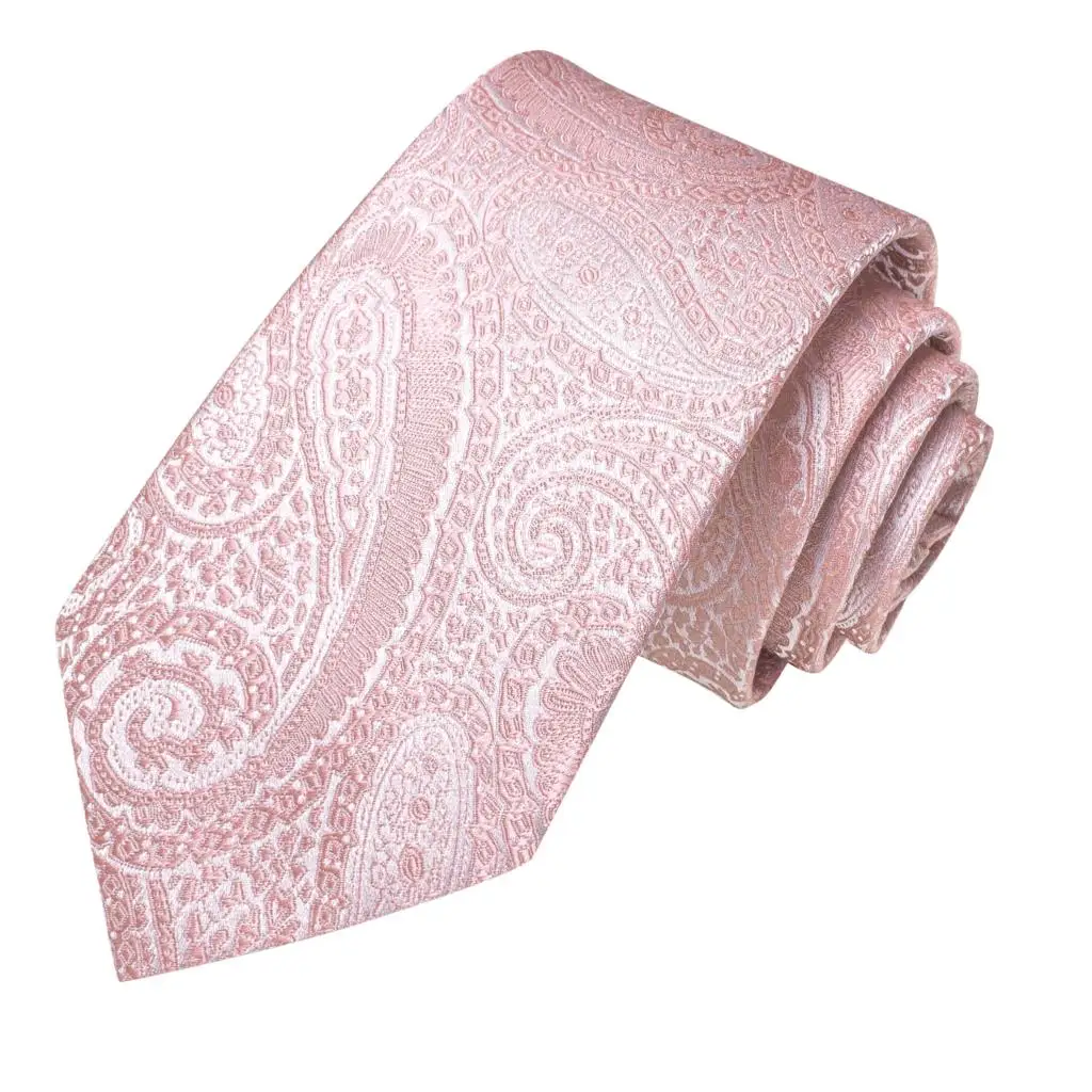 2022 Nieuwe Fashion Brand Perzik Roze Paisley Stropdassen Voor Mannen Wedding Party Stropdas Set Zakdoek Manchetknopen Gift Groothandel Hi-tie