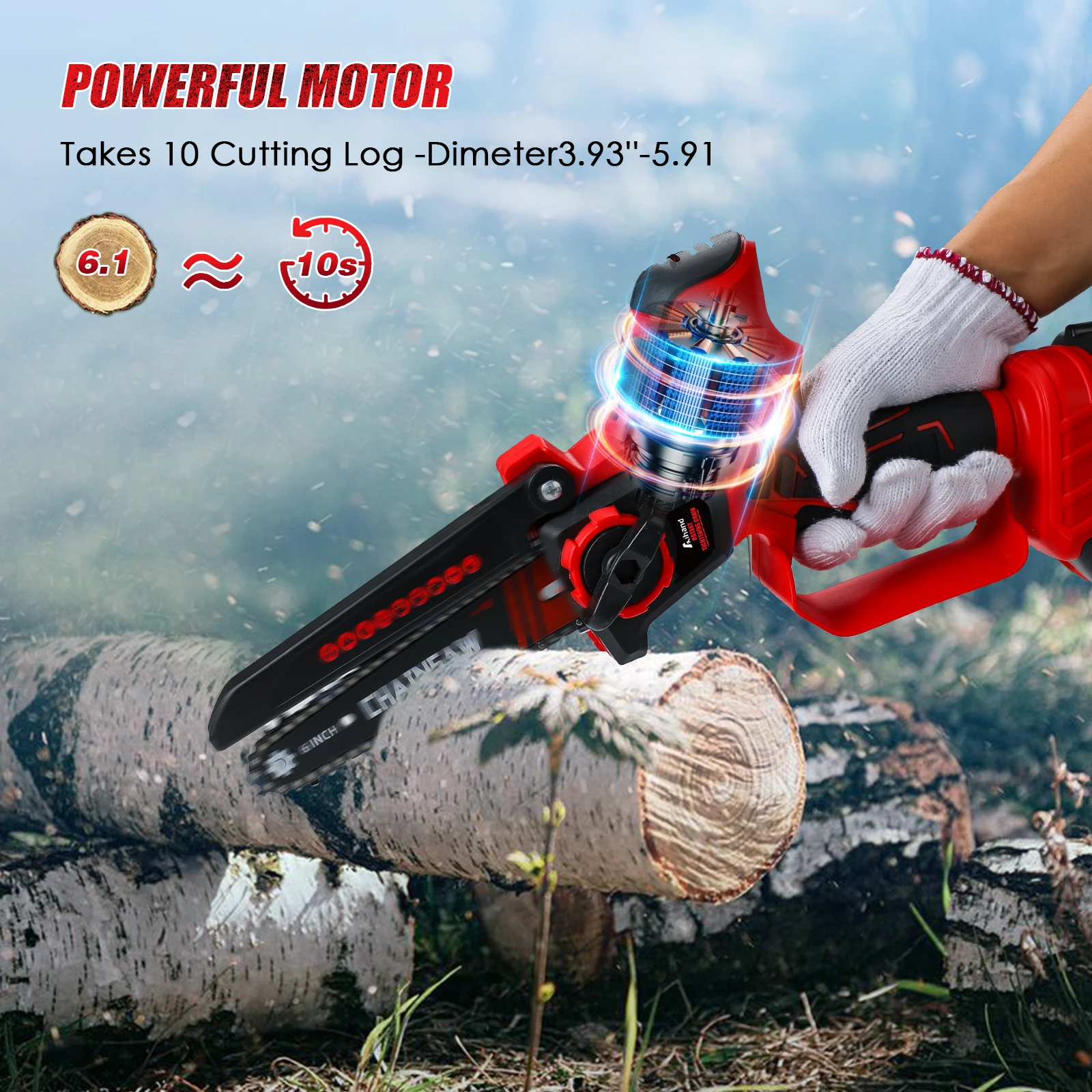 Avhrit Chainsaw Cordless 6 inch Mini Electric Chain Saw WoodWorking Pruning 2PCS 21V 2000mAh Rechargeable Batteries Cutting Tool