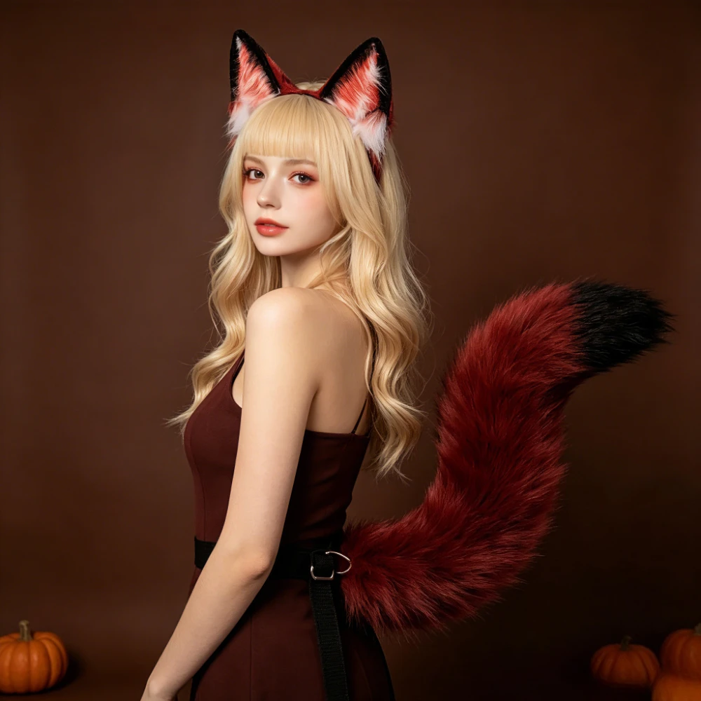 Wolf Ears Tail, Halloween Accessories Furry Anime Fox Ears Tail Comic-Con Cosplay Costume Props Plush Animal Ears Tail Kemonomi
