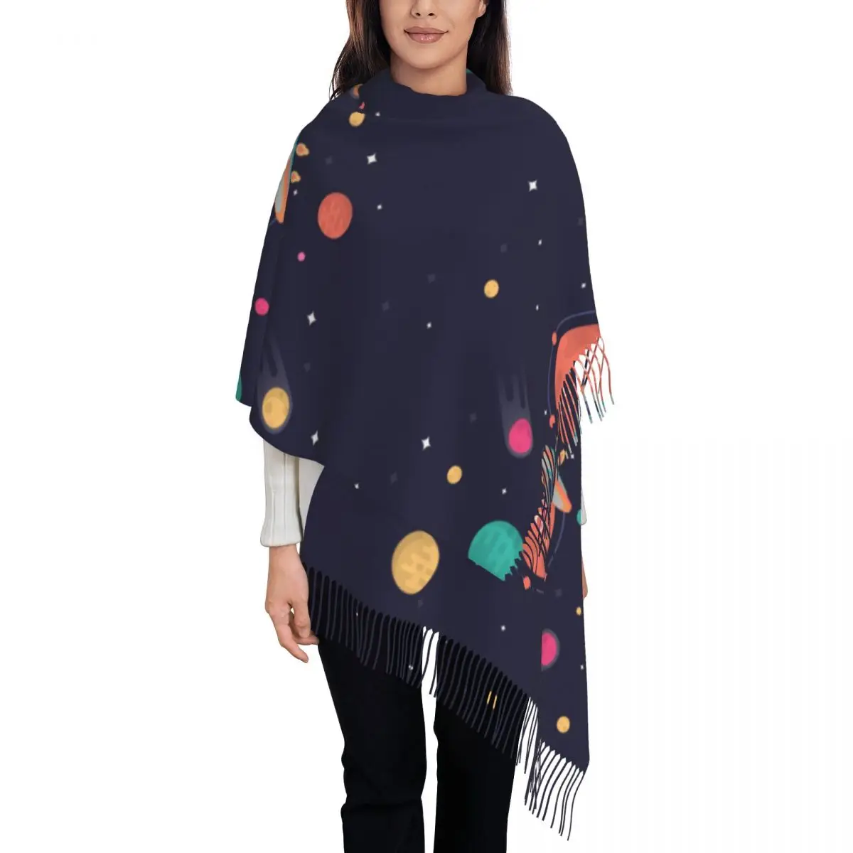 Colorful-Galaxy With Flat Womens Warm Winter Infinity Scarves Set Blanket Scarf Pure Color