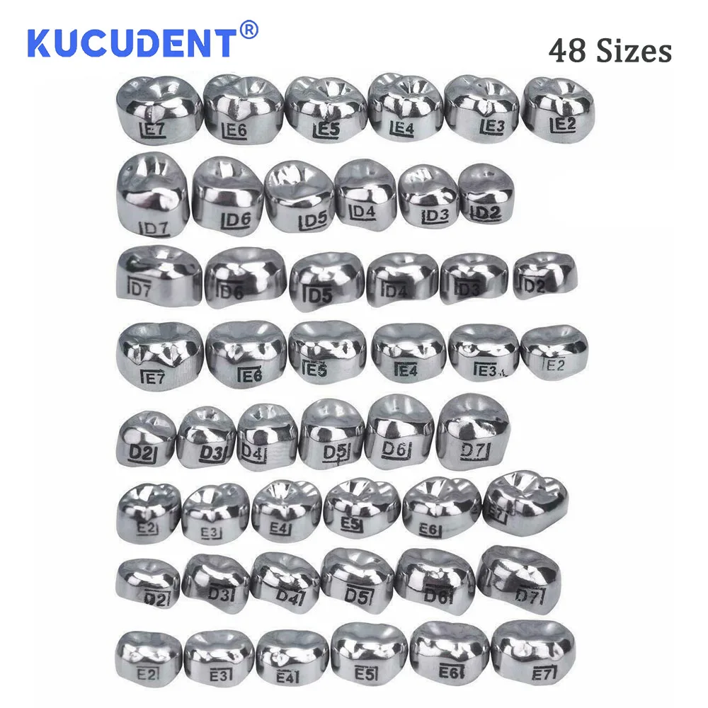 KUCUDENT 5 Pcs Stainless Steel Dental Crowns Kids 1st/2nd Primary Molar Teeth Refill Crown Upper Lower Left Right 48 Sizes