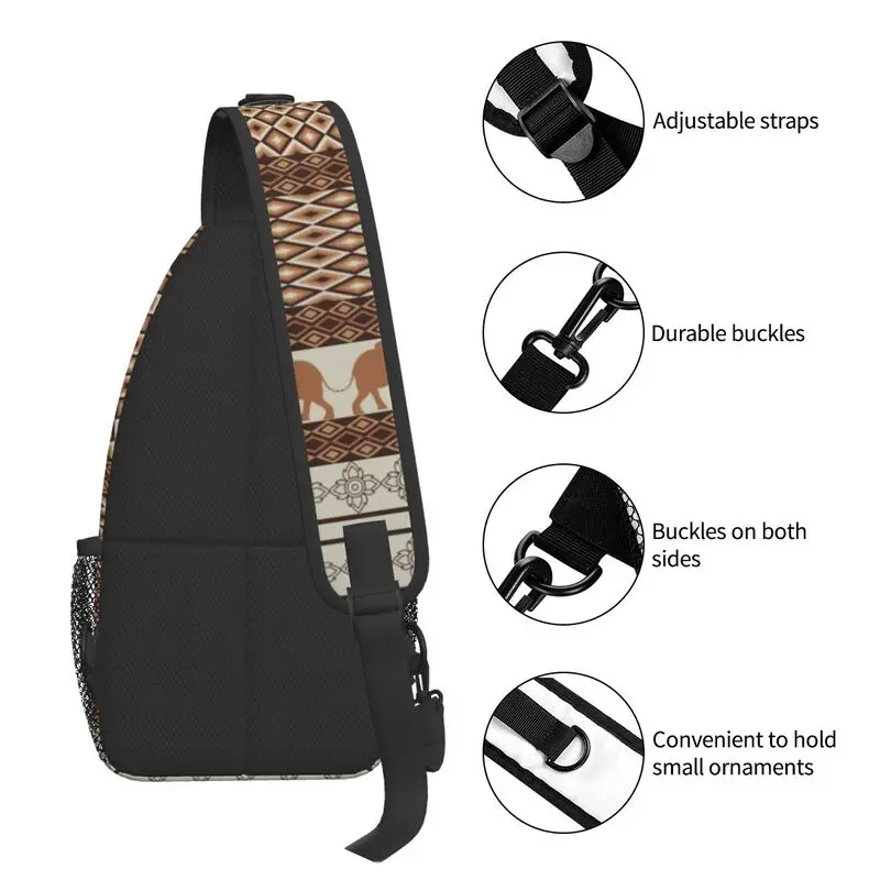 Elephant And Geometric Pattern Sling Chest Crossbody Bag Men Cool Bohemian Tribal Shoulder Backpack for Hiking