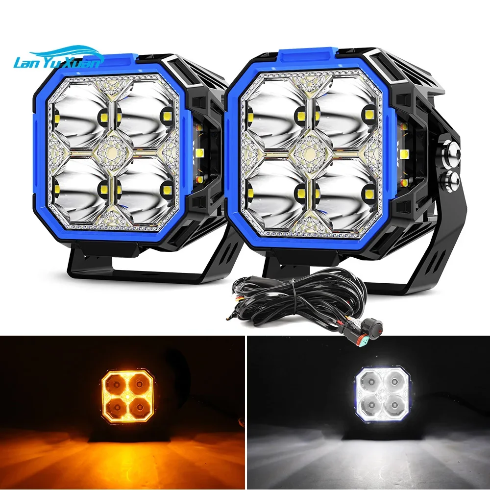 

Best 60W Cube Ditch Light Spot Beam Kit Amber Backilt 3 Inch Side Shooter LED Pods for 2014-2022 4Runner for JK JL