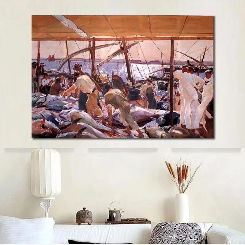 Canvas Art Wall Decor Handmade Joaquin Sorolla y Bastida Paintings The Tuna Catch Impressionist Landscape Artwork High Quality